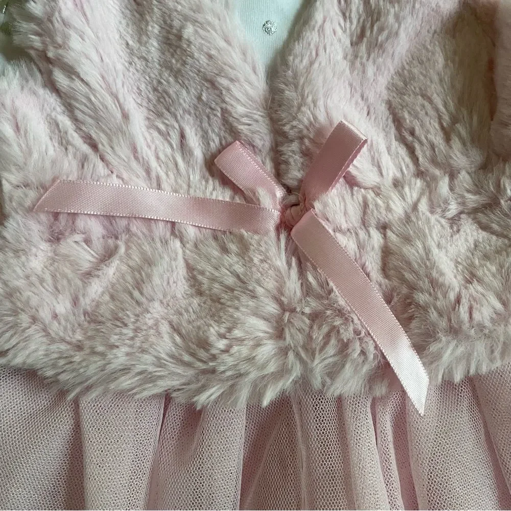 Nanette Lepore Girls Baby/ Toddler Occasion Dress Faux Fur Tutu Size 12 M